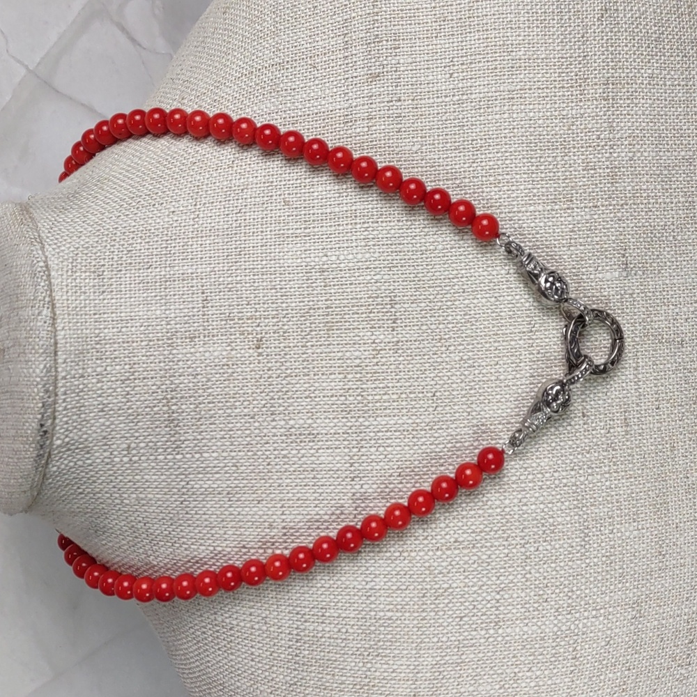Coral/Sterling Silver Charm Necklace